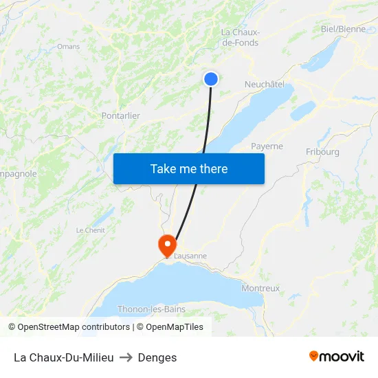 La Chaux-Du-Milieu to Denges map