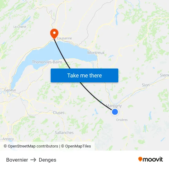 Bovernier to Denges map