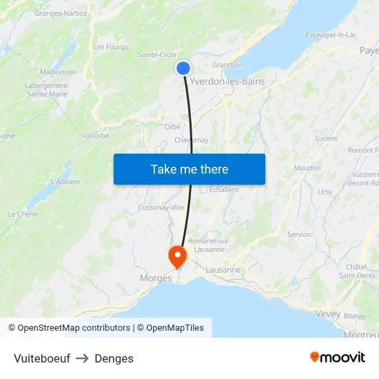 Vuiteboeuf to Denges map