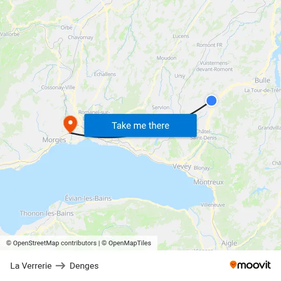 La Verrerie to Denges map