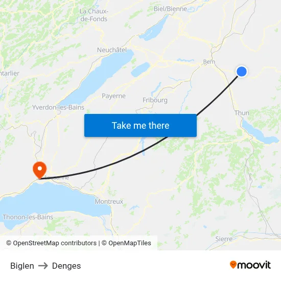 Biglen to Denges map