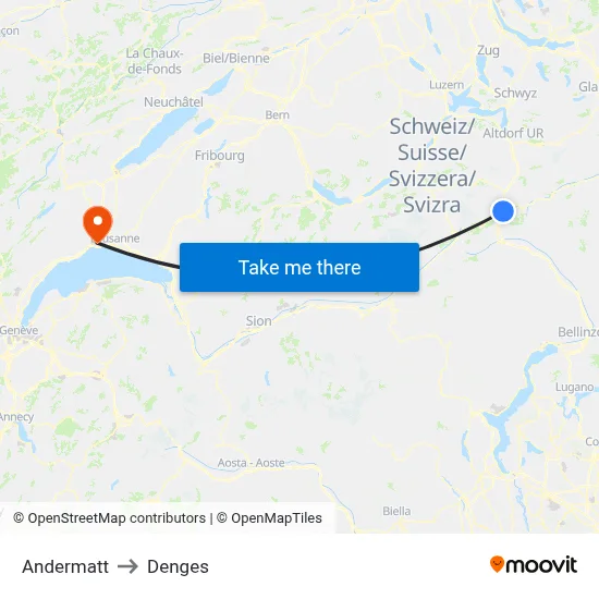 Andermatt to Denges map