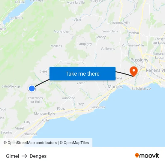Gimel to Denges map