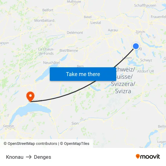 Knonau to Denges map