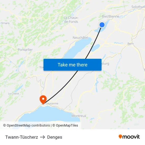 Twann-Tüscherz to Denges map