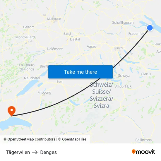 Tägerwilen to Denges map