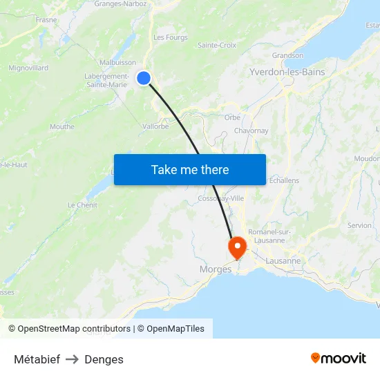 Métabief to Denges map