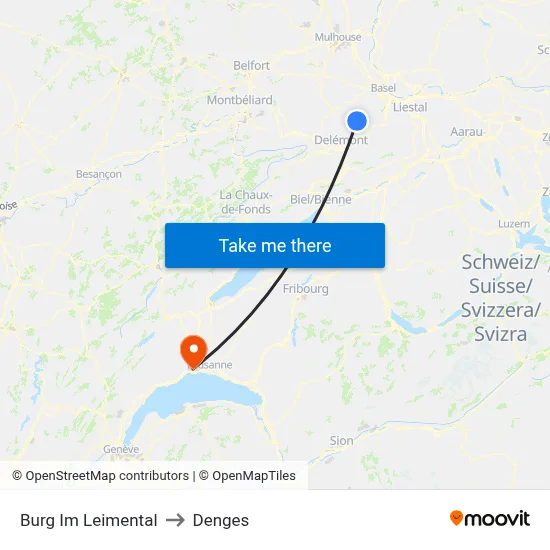 Burg Im Leimental to Denges map