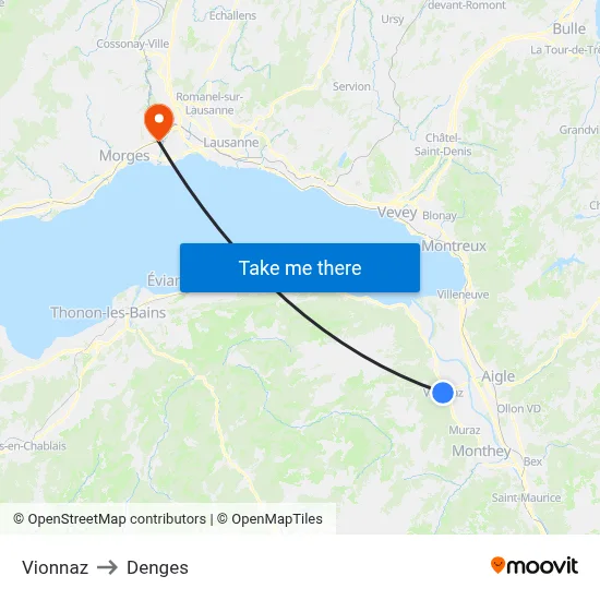 Vionnaz to Denges map