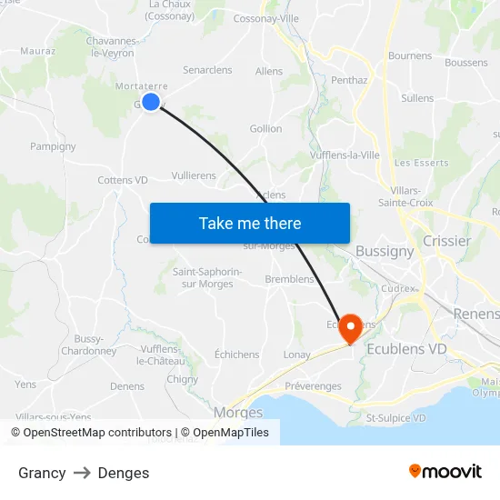 Grancy to Denges map