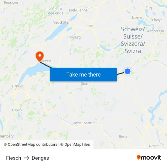 Fiesch to Denges map