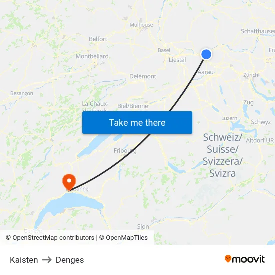 Kaisten to Denges map
