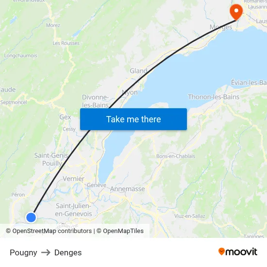 Pougny to Denges map