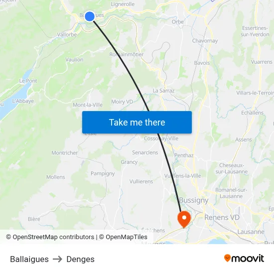 Ballaigues to Denges map