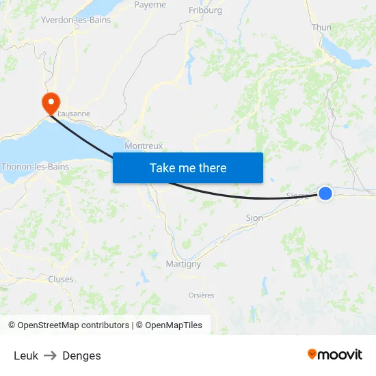 Leuk to Denges map