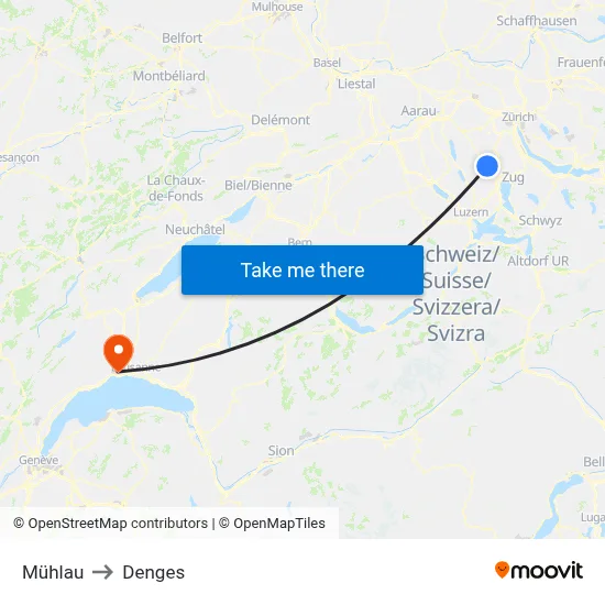 Mühlau to Denges map