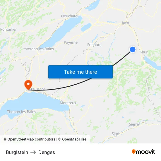 Burgistein to Denges map