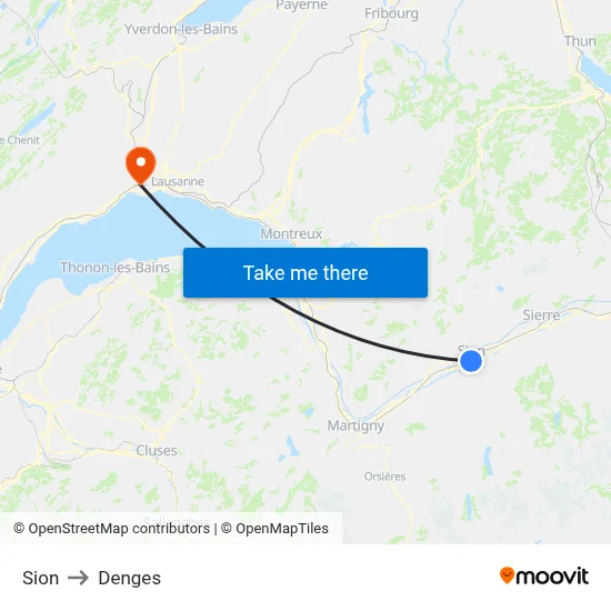 Sion to Denges map