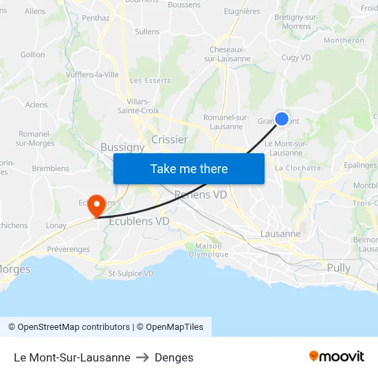 Le Mont-Sur-Lausanne to Denges map