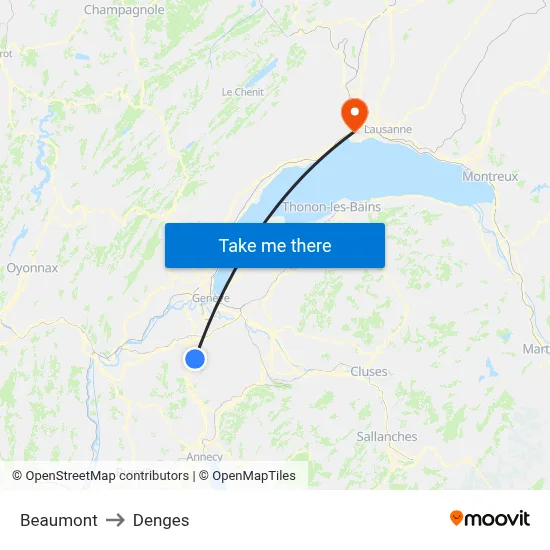 Beaumont to Denges map