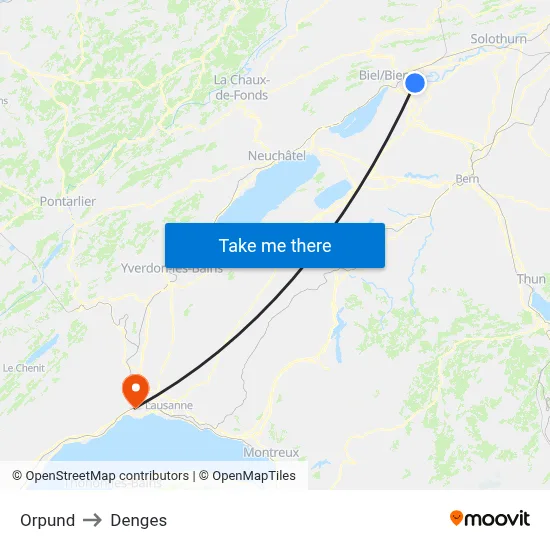 Orpund to Denges map