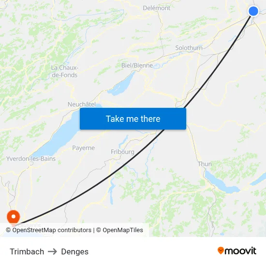 Trimbach to Denges map
