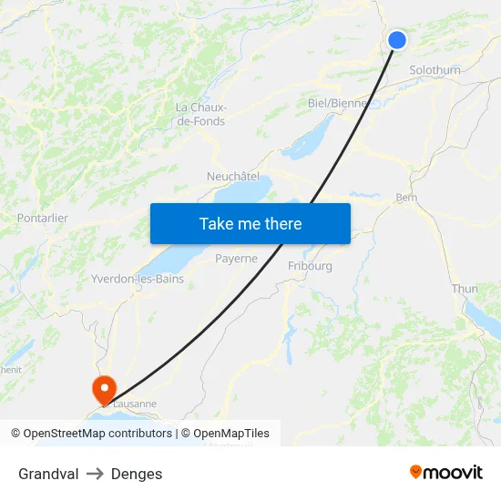 Grandval to Denges map