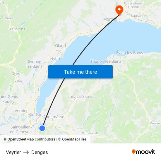 Veyrier to Denges map