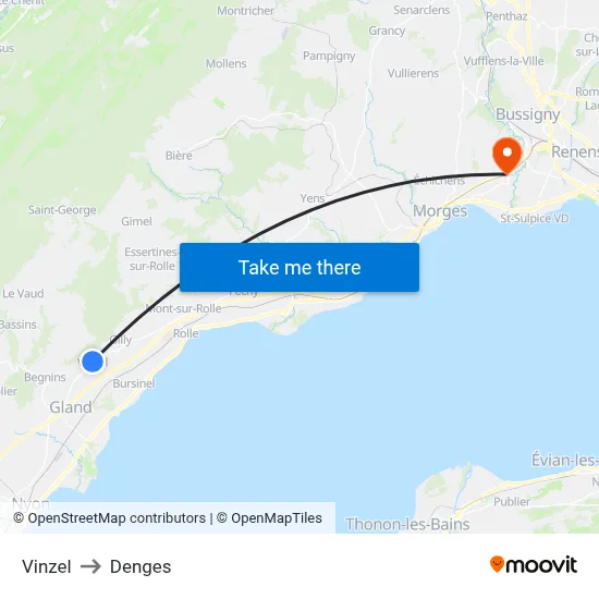 Vinzel to Denges map