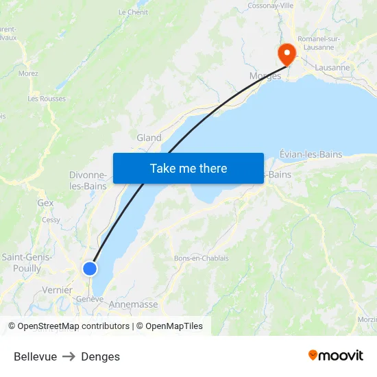 Bellevue to Denges map