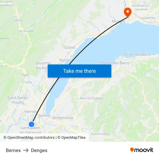 Bernex to Denges map