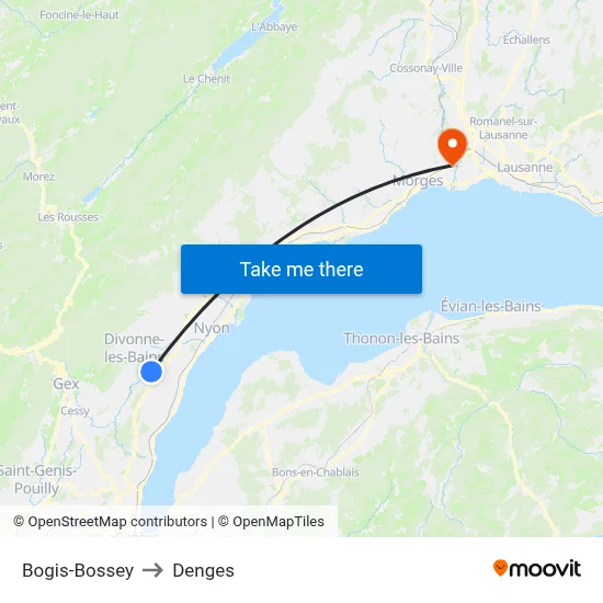 Bogis-Bossey to Denges map