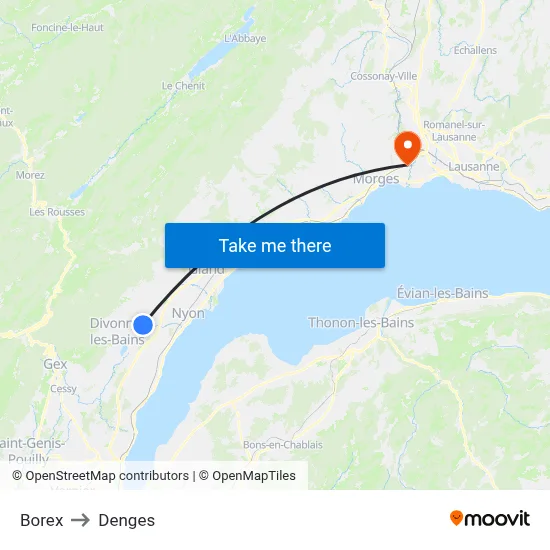 Borex to Denges map