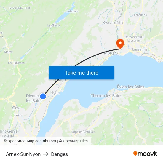 Arnex-Sur-Nyon to Denges map