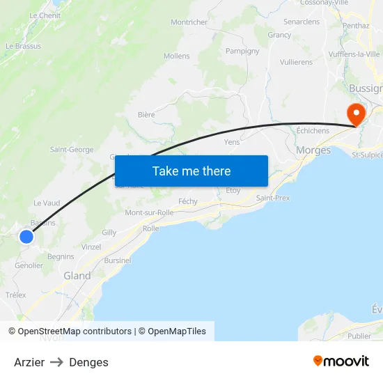 Arzier to Denges map