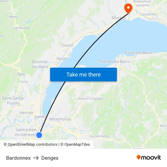 Bardonnex to Denges map