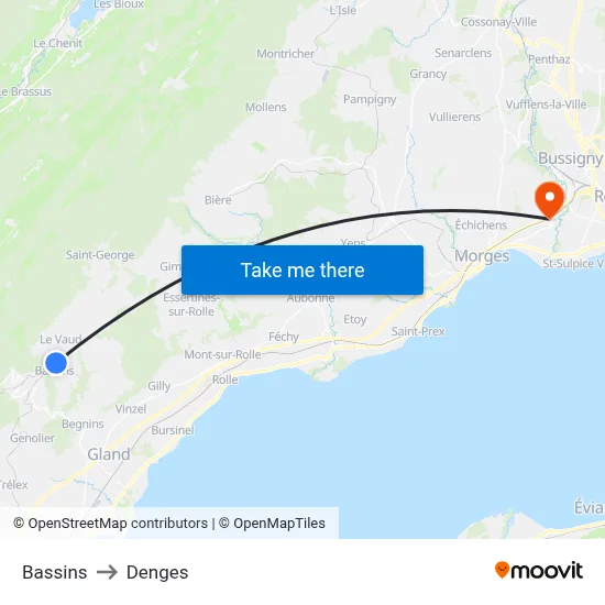 Bassins to Denges map