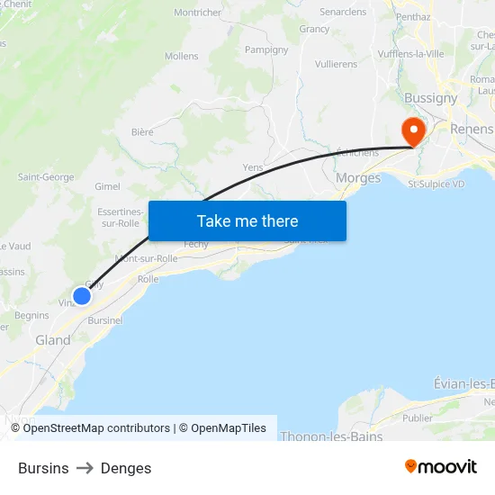 Bursins to Denges map