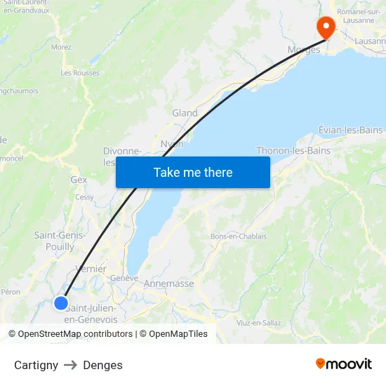 Cartigny to Denges map
