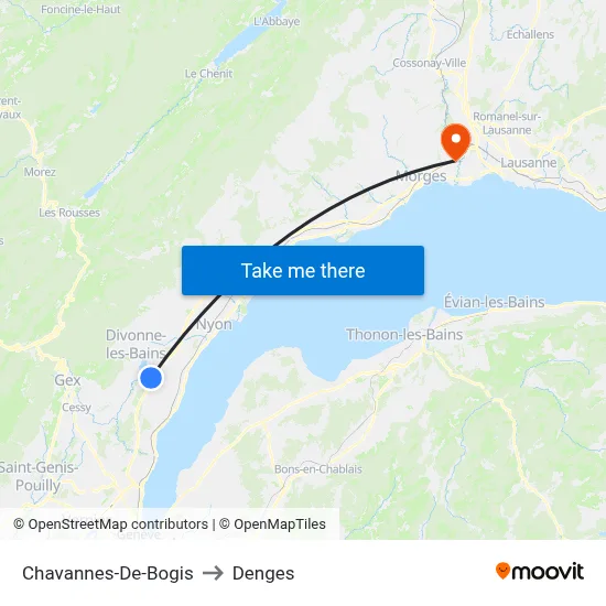 Chavannes-De-Bogis to Denges map