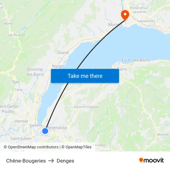Chêne-Bougeries to Denges map
