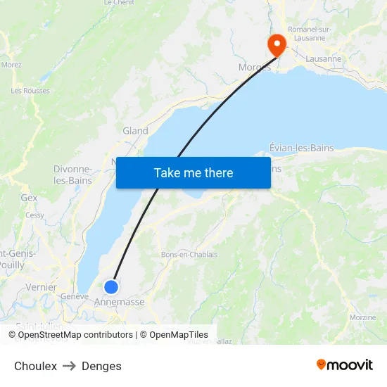 Choulex to Denges map