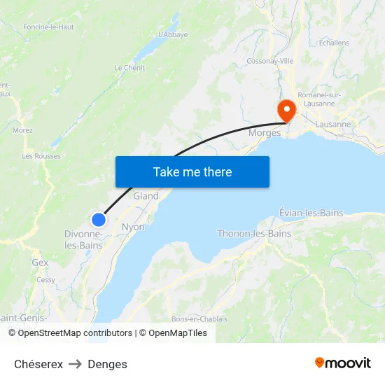 Chéserex to Denges map