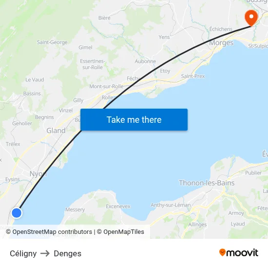 Céligny to Denges map