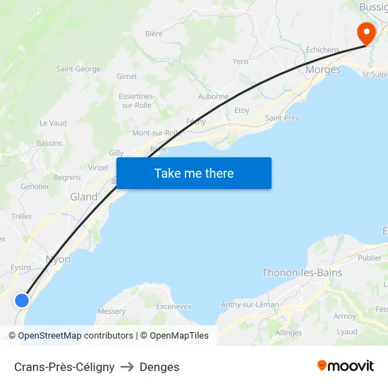 Crans-Près-Céligny to Denges map