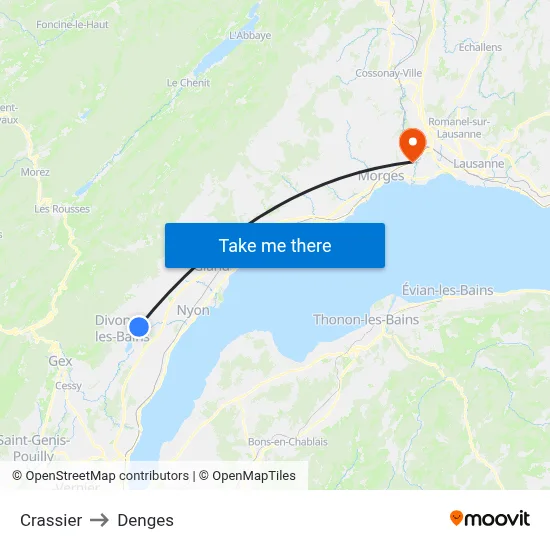 Crassier to Denges map