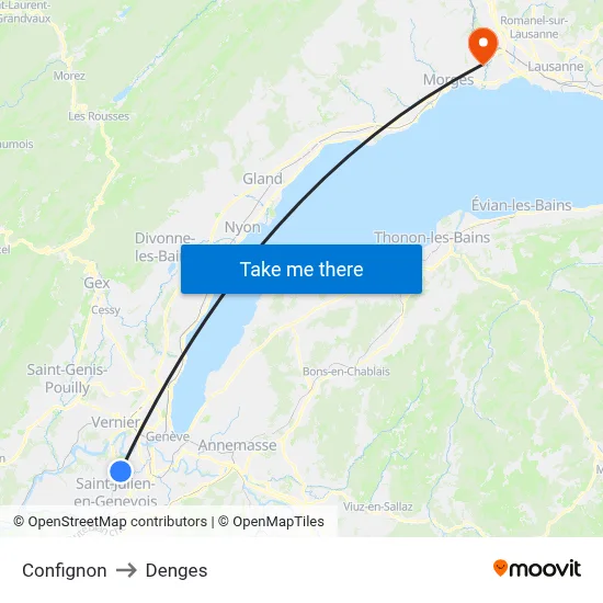 Confignon to Denges map