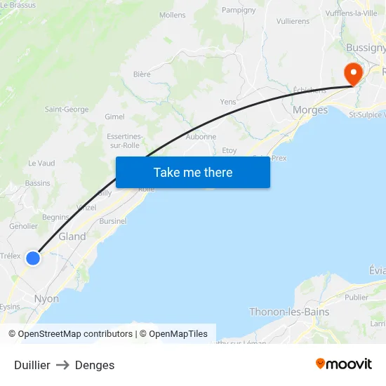 Duillier to Denges map