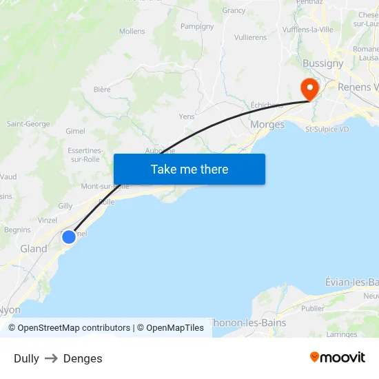 Dully to Denges map