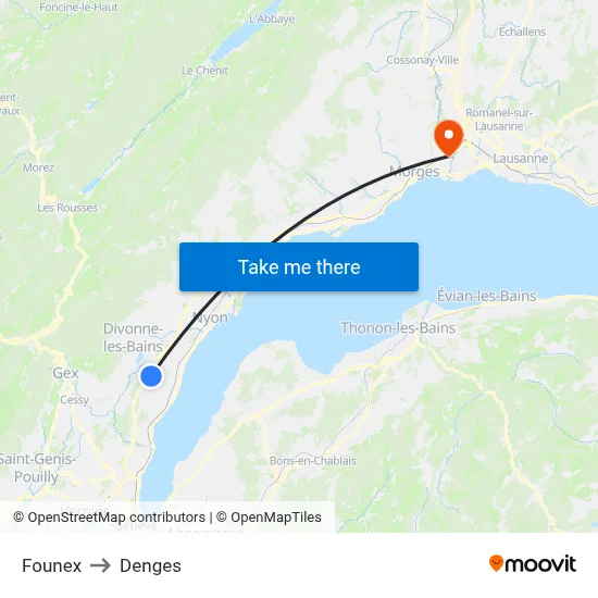 Founex to Denges map